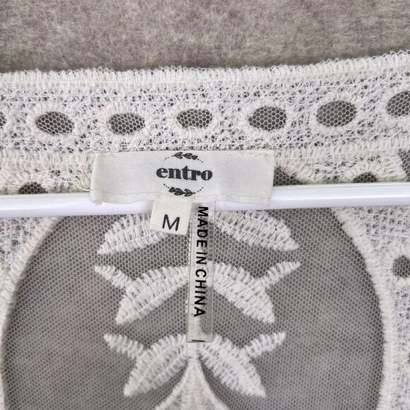 Entro White Sheer Boho Embroidered Lace Kimono Jacket Blouse M Cottagecore - Picture 5 of 15